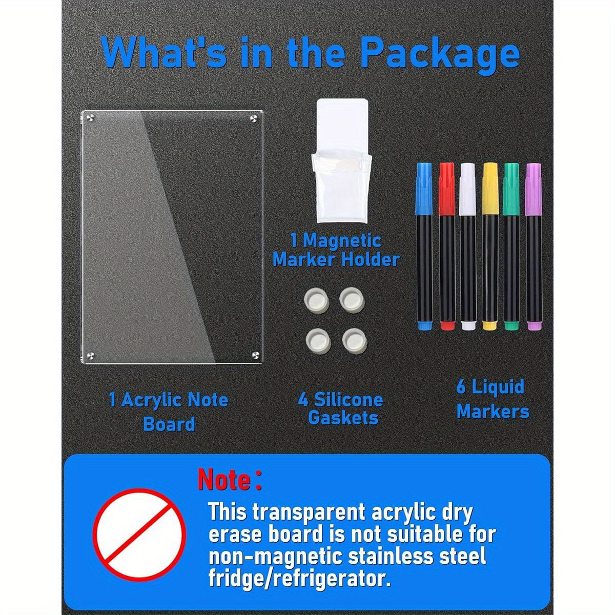 12x8 Magnetic Dry Erase Clear Acrylic Whiteboard for Fridge with 6 - Color Markers, Weekly Planner Calendar